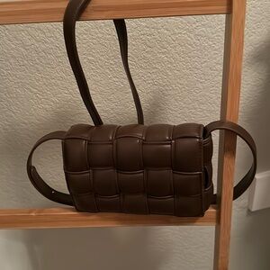 Billini puff small woven crossbody bag with magnetic closure in dark brown